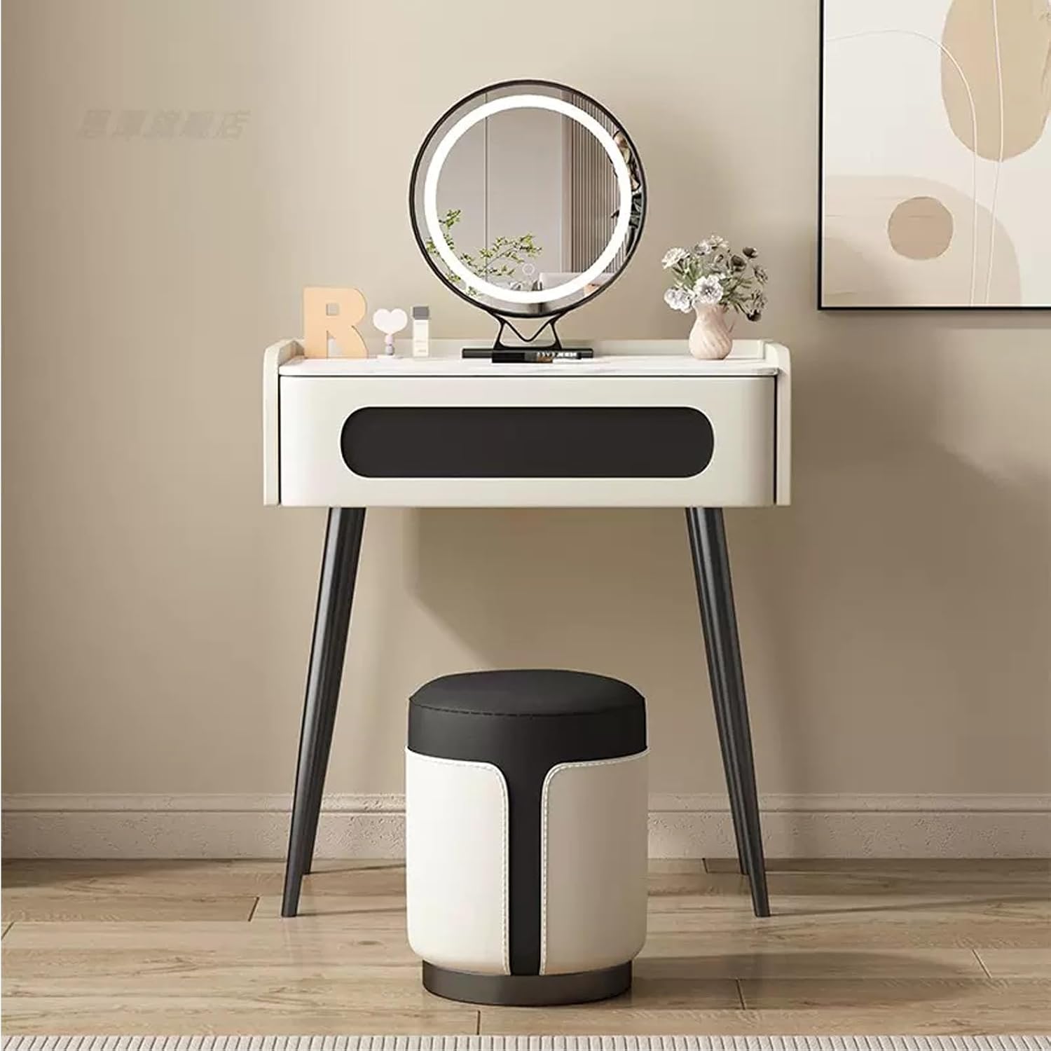 3-in-1 Led Lighted Dressing Table with Flip-Top Mirror & Rolling Stool Modern White Vanity Set for Makeup Stylish Makeup Desk with Cushioned Seat & 3 Lighting Modes