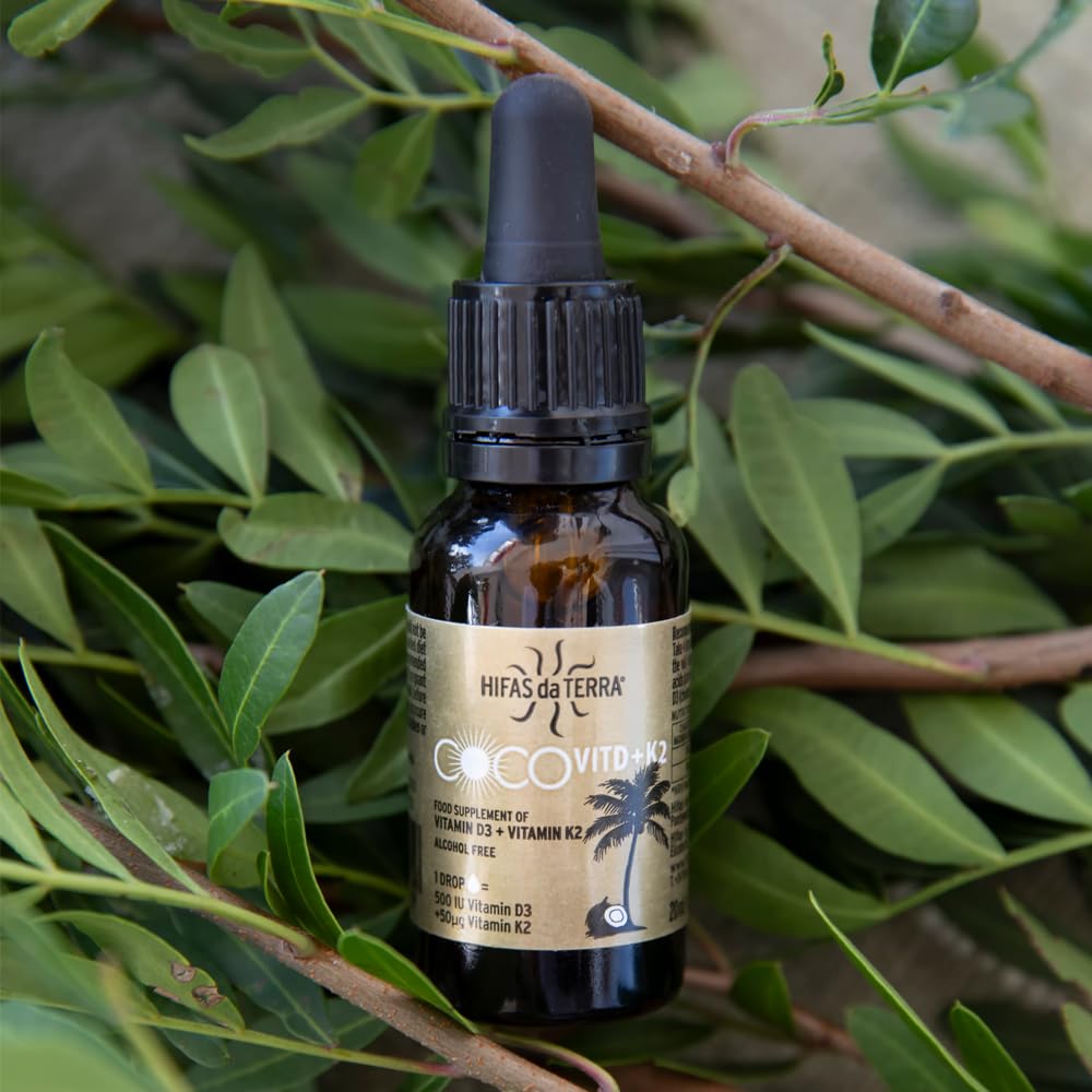 HIFAS DA TERRA CocoVit D + K2 Líquido - 500 UI Vitamina D3 + 50 µg Vitamina K2 por gota - Suplemento en aceite MCT de coco - Apoyo al Sistema Inmunitario y Estado de Ánimo - Formato con gotero, 20 ml