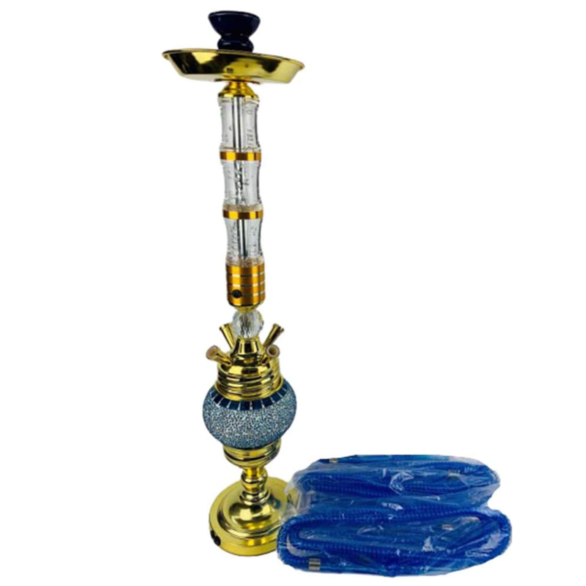 Juego Narguile Grande 28" con Luz LED Kit Narguile 4 Mangueras Cuenco Cerámica Carbón Pinzas para Carbón Papel Aluminio para Una Mejor Experiencia Fumar Shisha,Azul