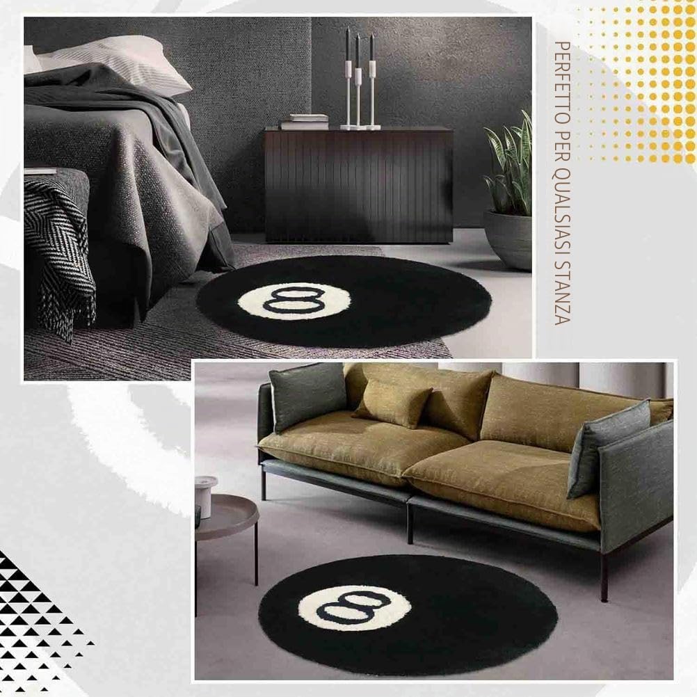 Tappeto Decorativo Rotondo con 8 Palline Tappeto a 8 Palline Simulazione Biliardo Rugby Assorbente Antiscivolo Lavabile in Lavatrice per Feste Soggiorno,A Flocking,100cmx100cm