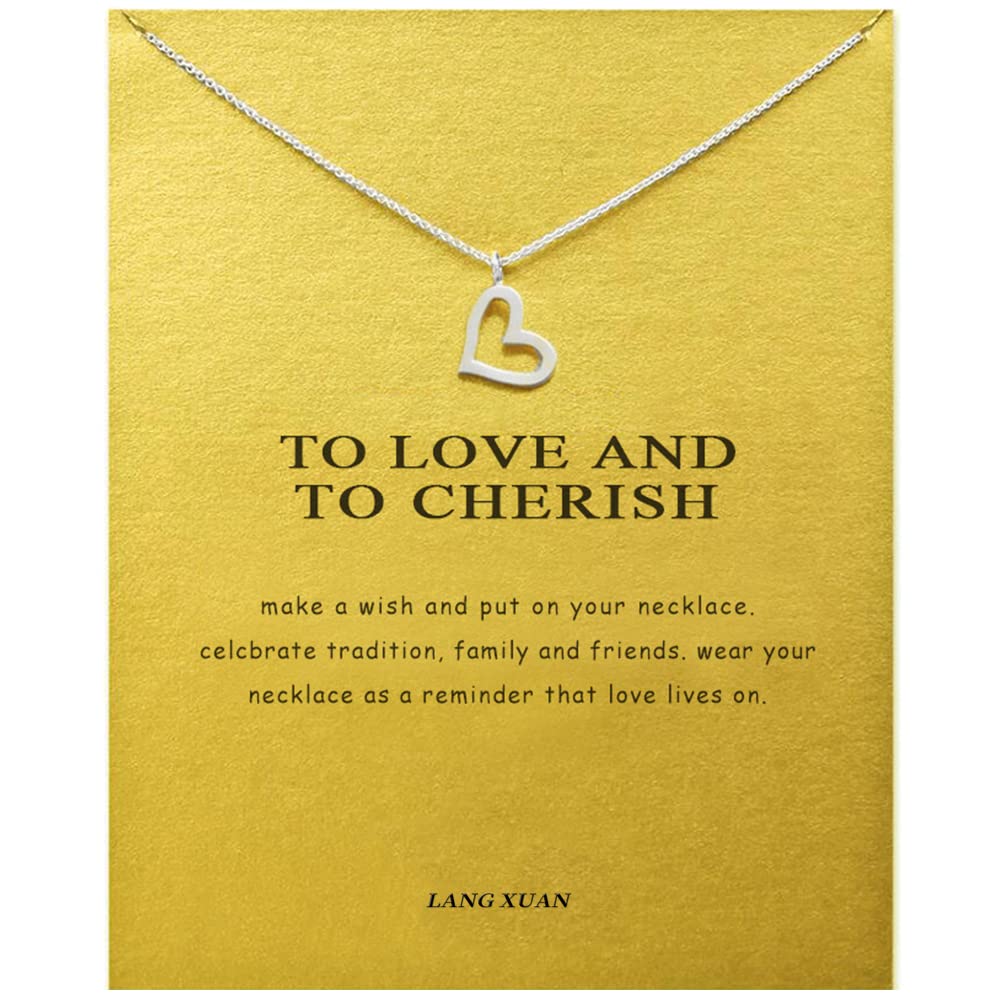 LANG XUAN Message Card Compass Pendant Necklace Friendship Sun Good Luck Elephant Starfish Pendant Chain Necklace with Gift Card