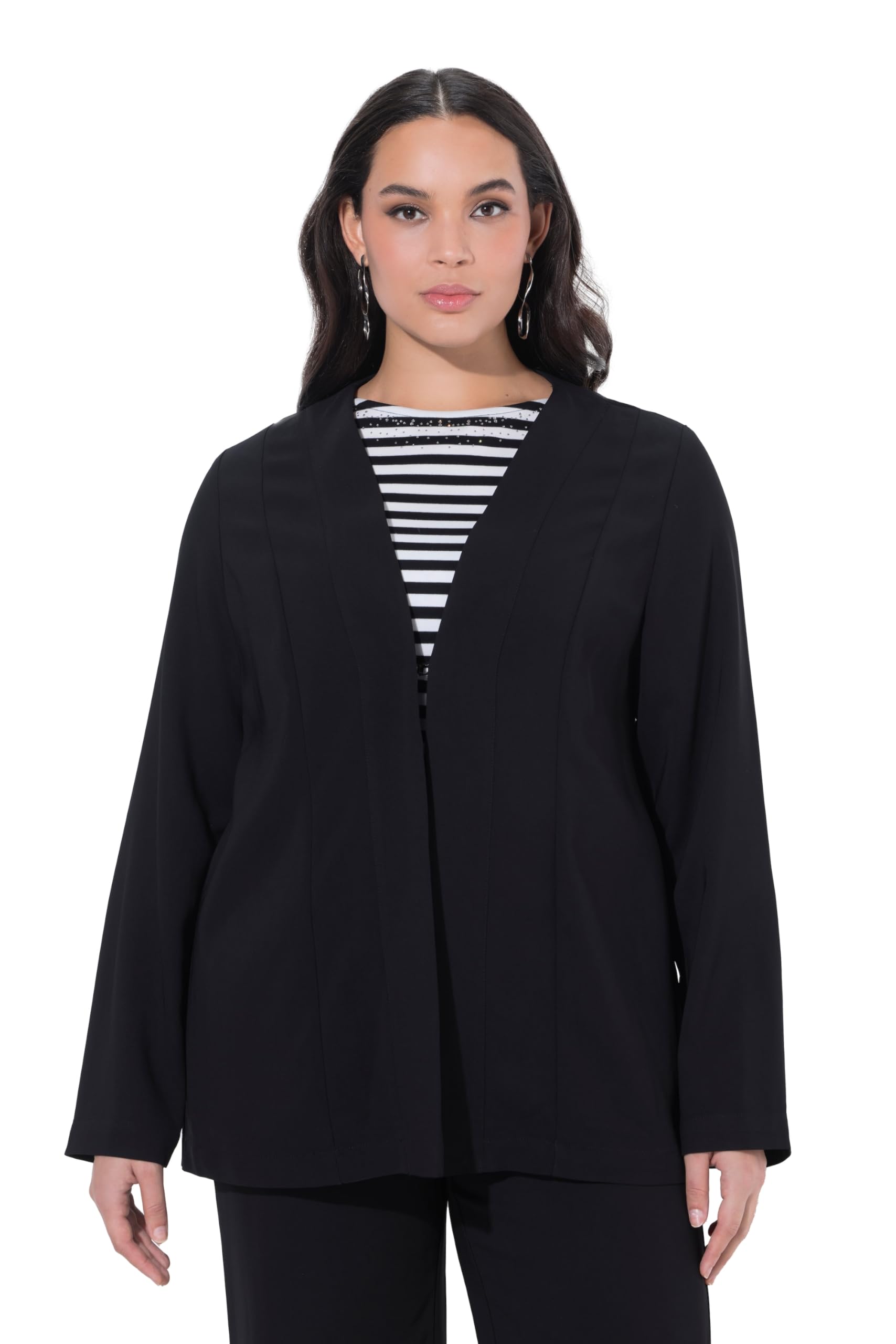 Ulla Popken Damen große Größen Übergrößen Plus Size Jacke, Schalkragen, offene Form, Langarm 825828