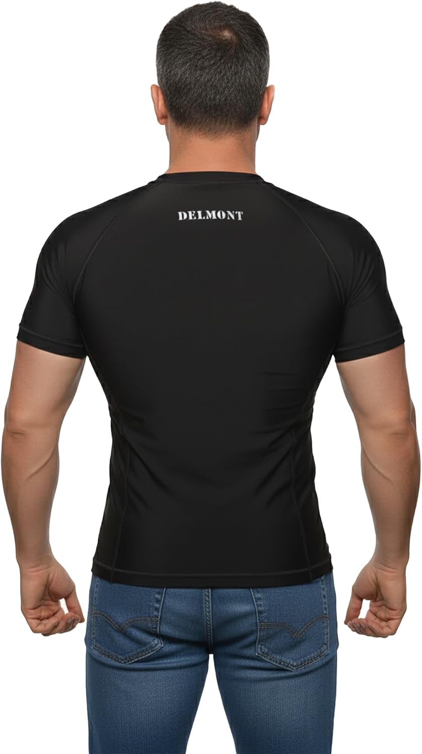 Delmont Men’s BJJ Rash Guard Long Sleeve Compression Fit No Gi Jiu Jitsu Shirt,