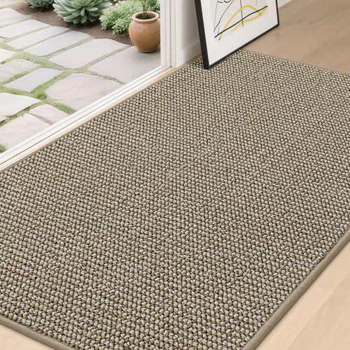 Image of BEQHAUSE Dirt Trapper Door Mat 36 inch x 60 inch, Non-Slip Washable Doormats Entrance Mat, Dirt Resistant and Absorbent Welcome Mat, Low Profile Floor Mats for Front Back Door and Entryway, Light Beige