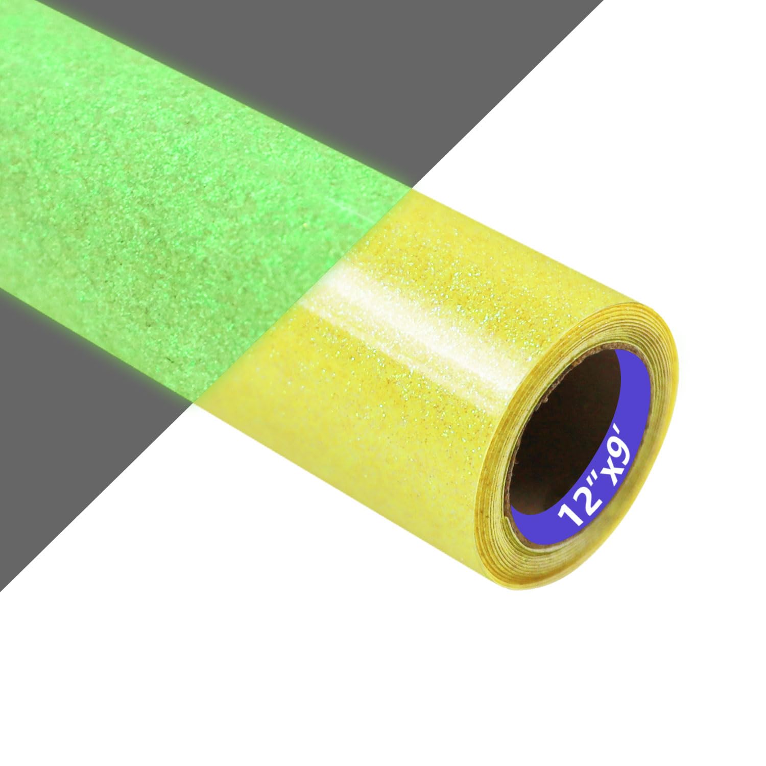 HTVVETUR Glitter Yellow Heat Transfer Vinyl, Glow in The Dark HTV Vinyl Roll 12" x 9ft, Easy to Cut &amp; Weed for Heat Press DIY Craft