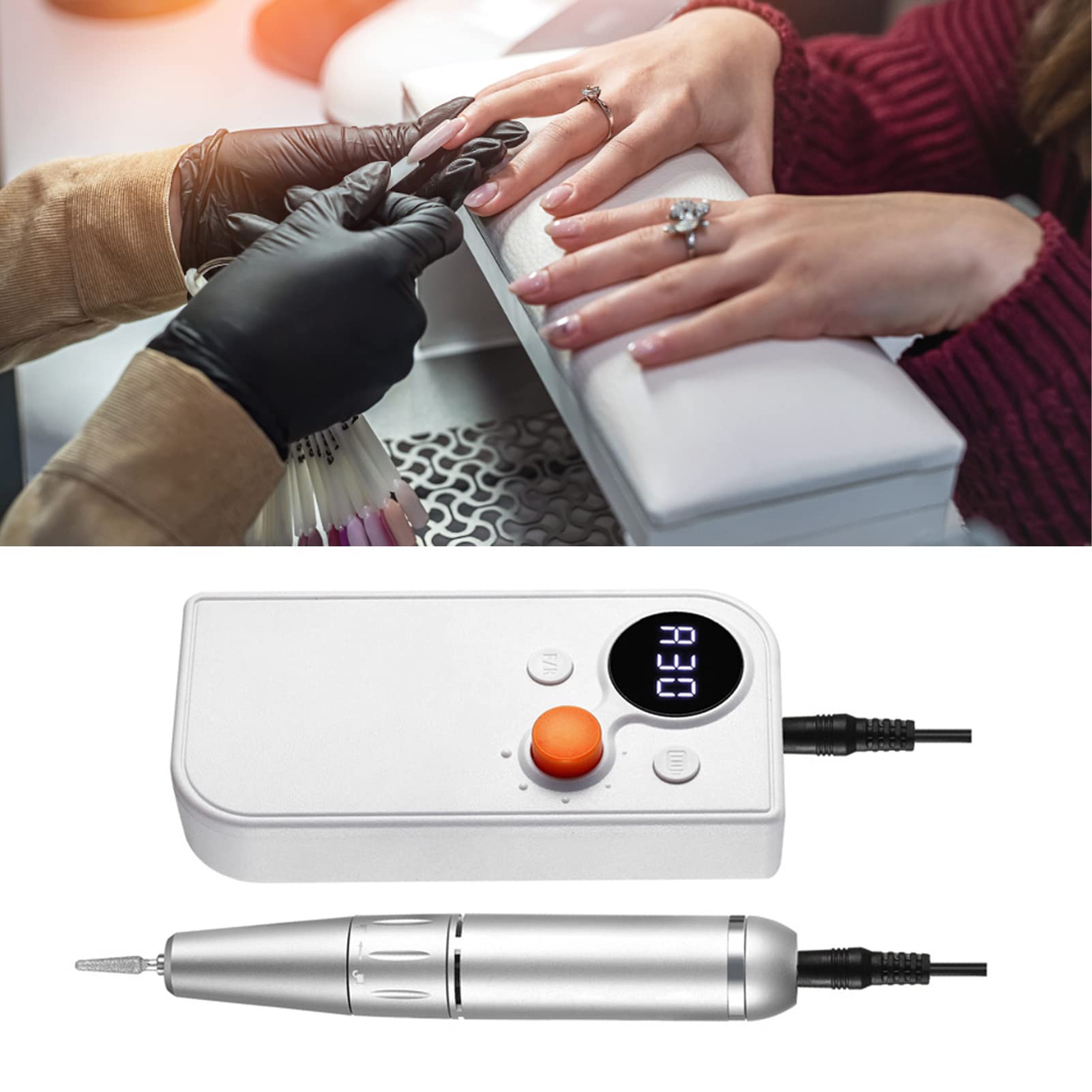 Set di Lucidatrici Per Levigatrice Per Trapano Elettrico Per Unghie - Schermo LED Portatile 0-30000 Giri/min Trapano Per Lima Per Unghie Per Manicure Pedicure Nail Art(bianco)