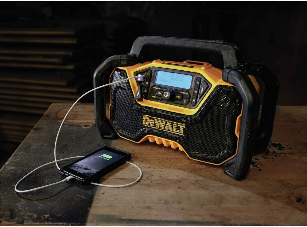 DEWALT 12V/20V MAX Portable Bluetooth Radio, Cordless, 100 ft Range, 3.5” Subwoofers, Jobsite (DCR028B)