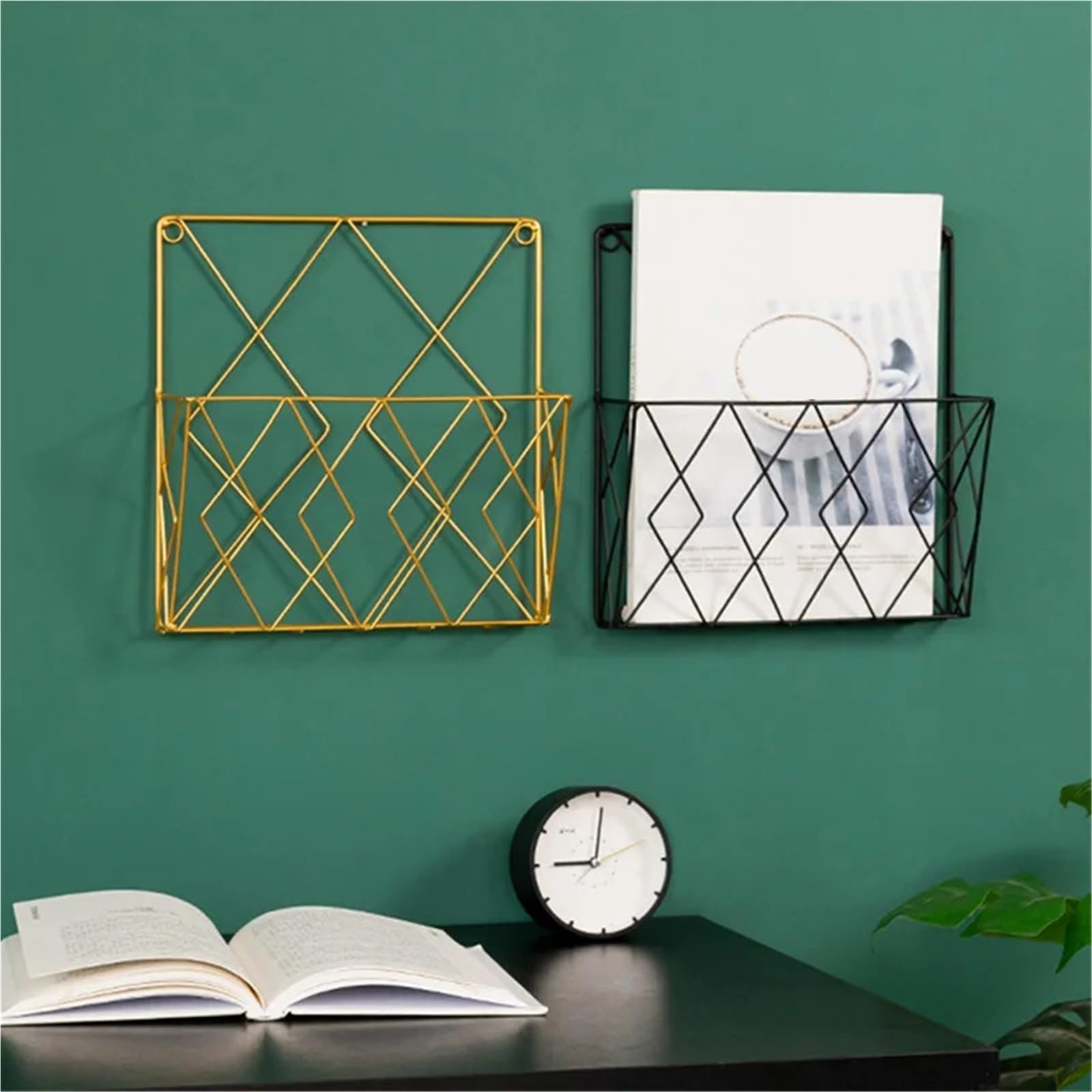 Porta riviste in metallo montato a parete for giornali, for libri, uffici domestici, cartelle di file, espositore da tavolo Per Casa(Gold)