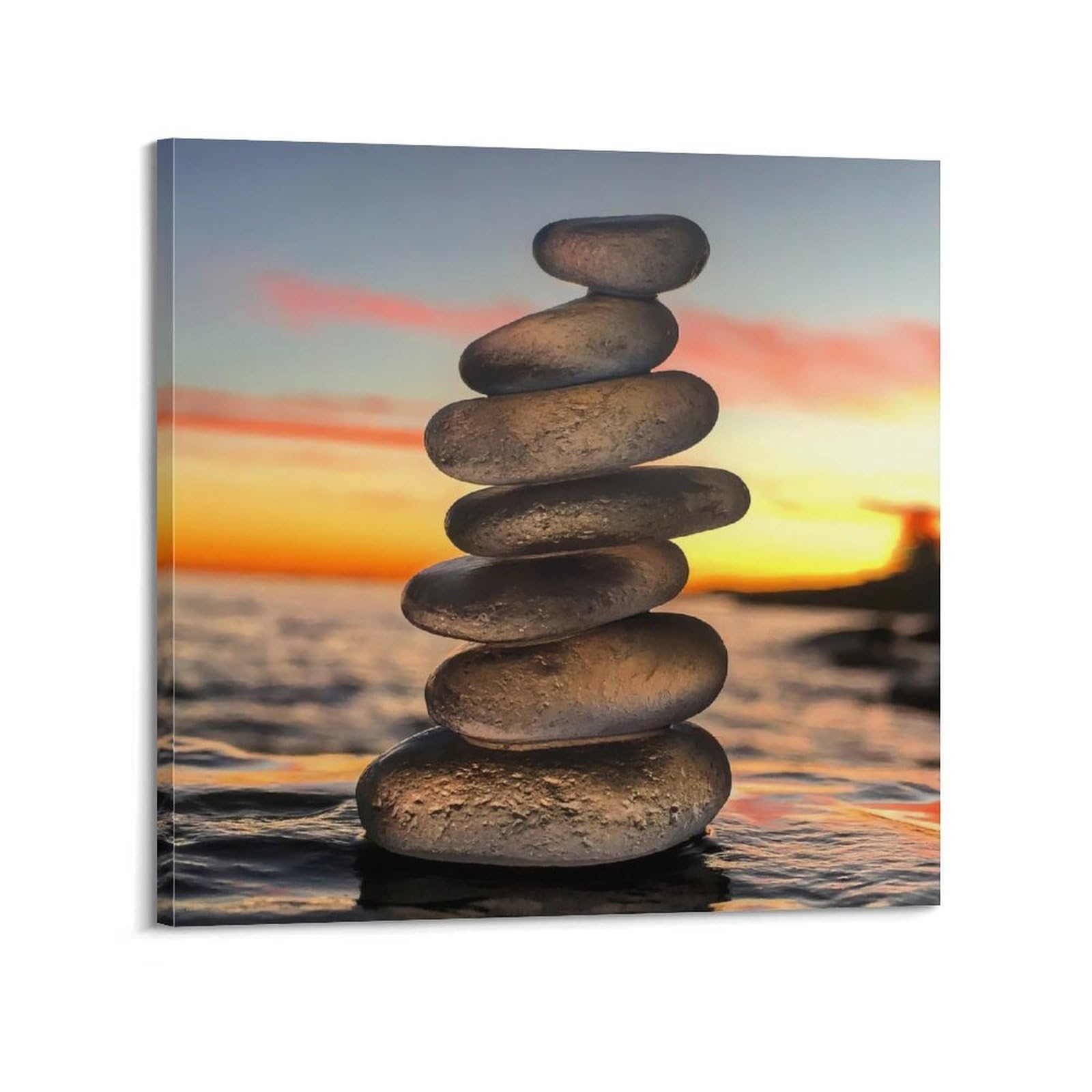 Zen Stones Poster Yoga Meditation Water Surface Stone Tower Poster Decorative Painting Canvas Wall Posters And Art Picture Print Modern Family Bedroom Decor Posters 24x24inch(60x60cm)