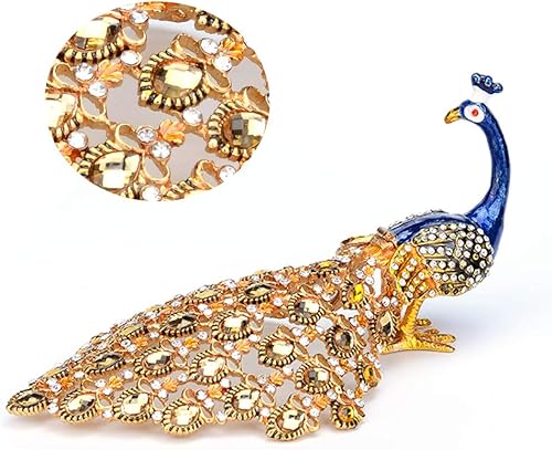 Vista 6 de Caja de baratijas con adornos de cristal de pavo real azul con bisagras, joyero decorativo con bisagras, tienda de anillos, regalo de lujo