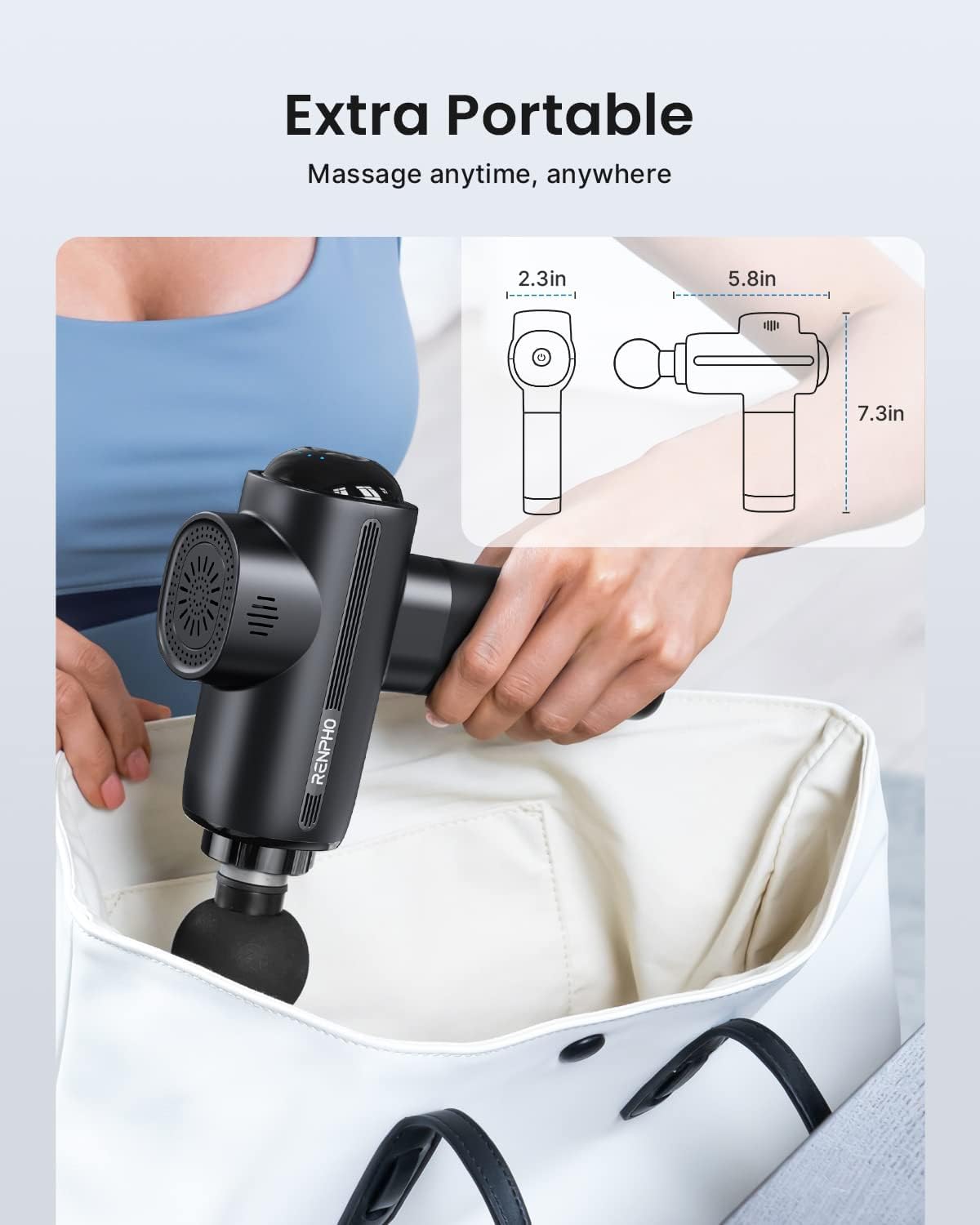 RENPHO Pistolet de Massage Musculaire, Massage Gun 3200 tr/min Appareil de Massage Masseur Musculaire avec Batterie 2500 mAh et Charge USB C, Ultra Silencieux