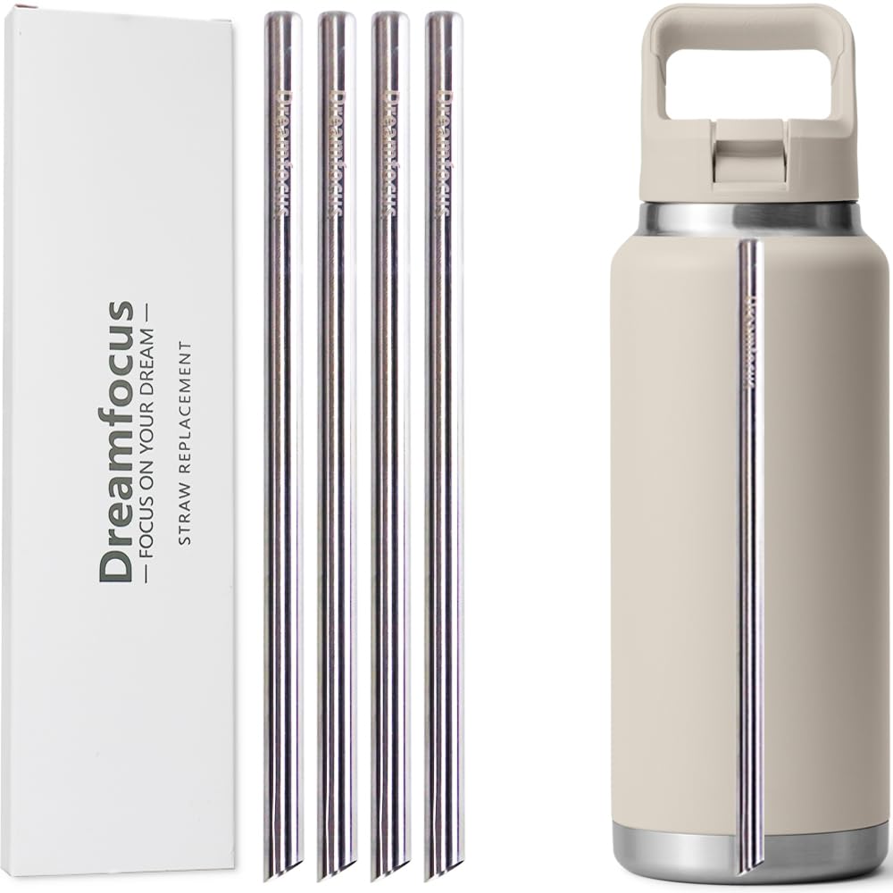 Dreamfocus Reusable Metal Straws Replacement Stainless Steel for YETI RAMBLER Straw Bottle 36 oz 4-Pack