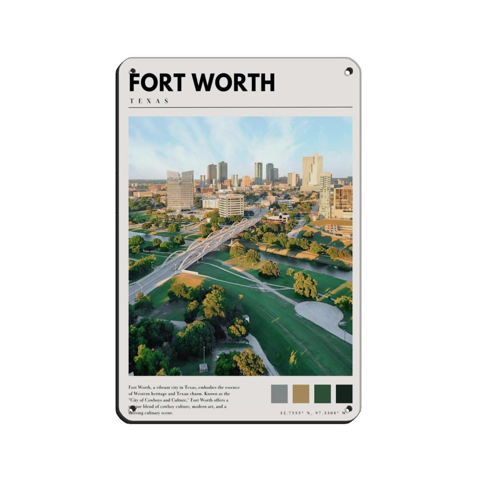 Fort Worth Dallas Texas Poster Art Tin Sign Vintage Metal Pub Club Cafe Bar Home Wall Art Decoration Poster Retro 8x12inch(20x30cm)