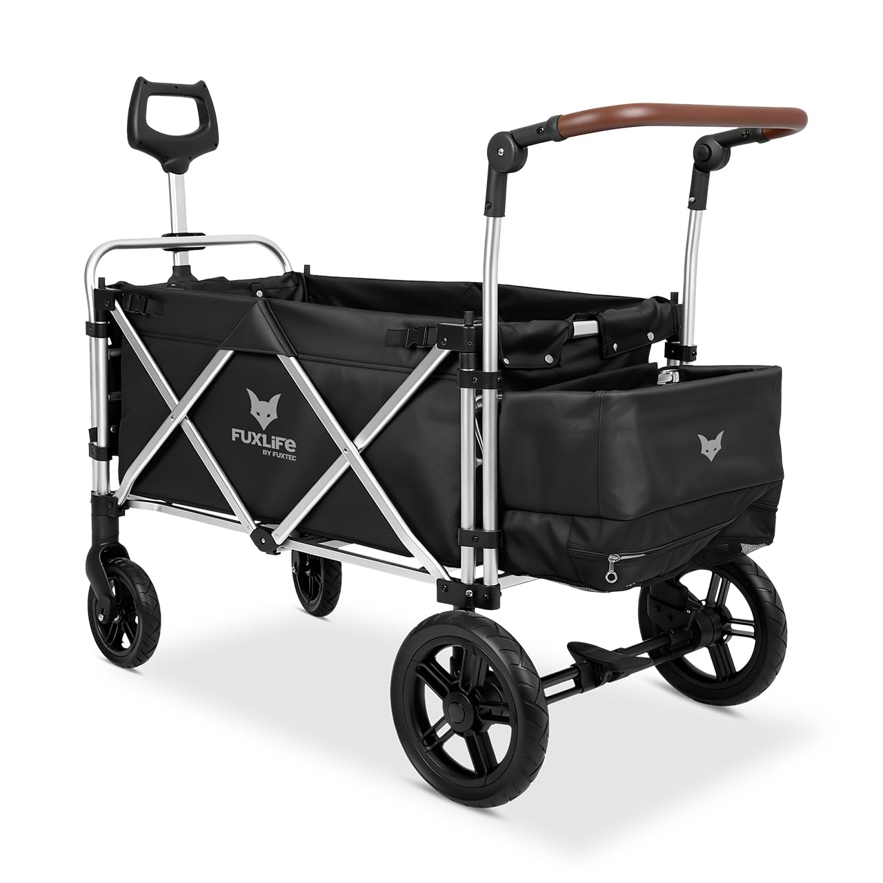 FUXLIFE handcart FX-CTL900 negro - premium plegable - carro de transporte para niños con toldo - interior acolchado y arnés de 5 puntos - ruedas con muelles - carro compacto plegable con bolsa de frío