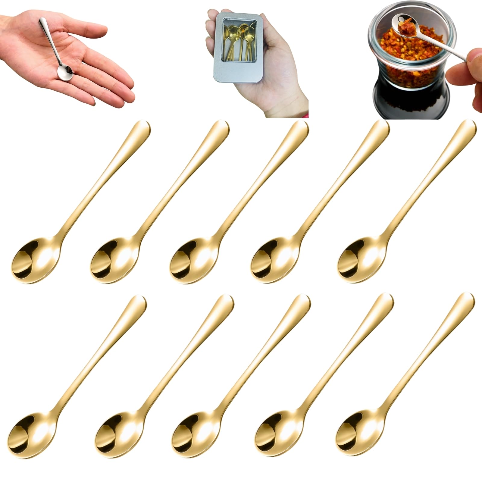 QinSuiKai 10 Pcs Gold Mini Spoons for Spices, Small Size 2.8