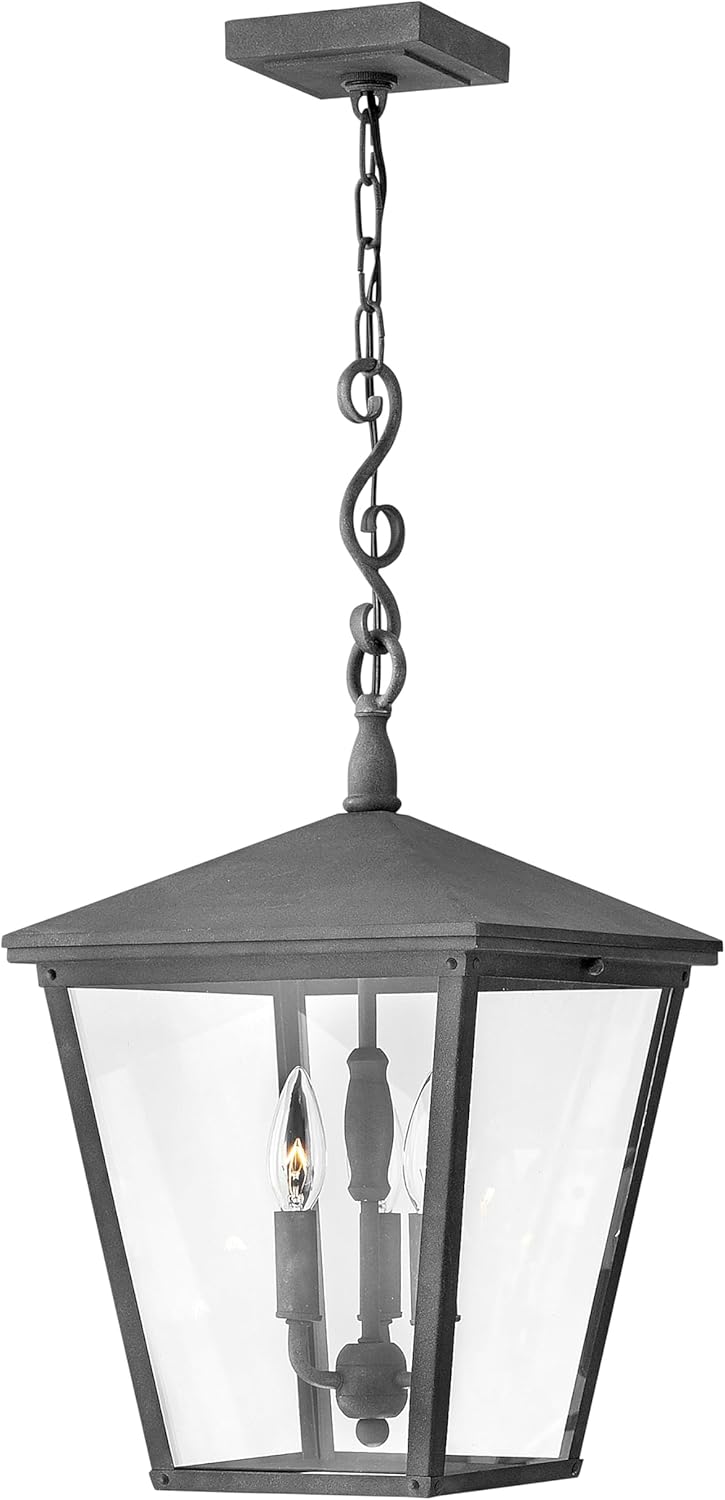 Hinkley Trellis Collection Three Light Large Outdoor Hanging Lantern, Aged Zinc