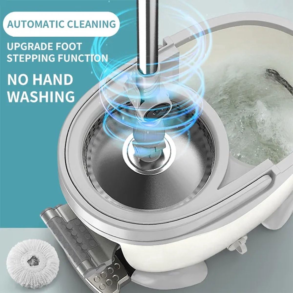 Yar Wischmopp Set mit Eimer – Bodenwischer mit Auswringfunktion, 360° Drehbarer Mop & 2-Kammer Wischeimer – Trocken- & Nassreinigung, Flachmopp für Laminat, Fliesen, Parkett