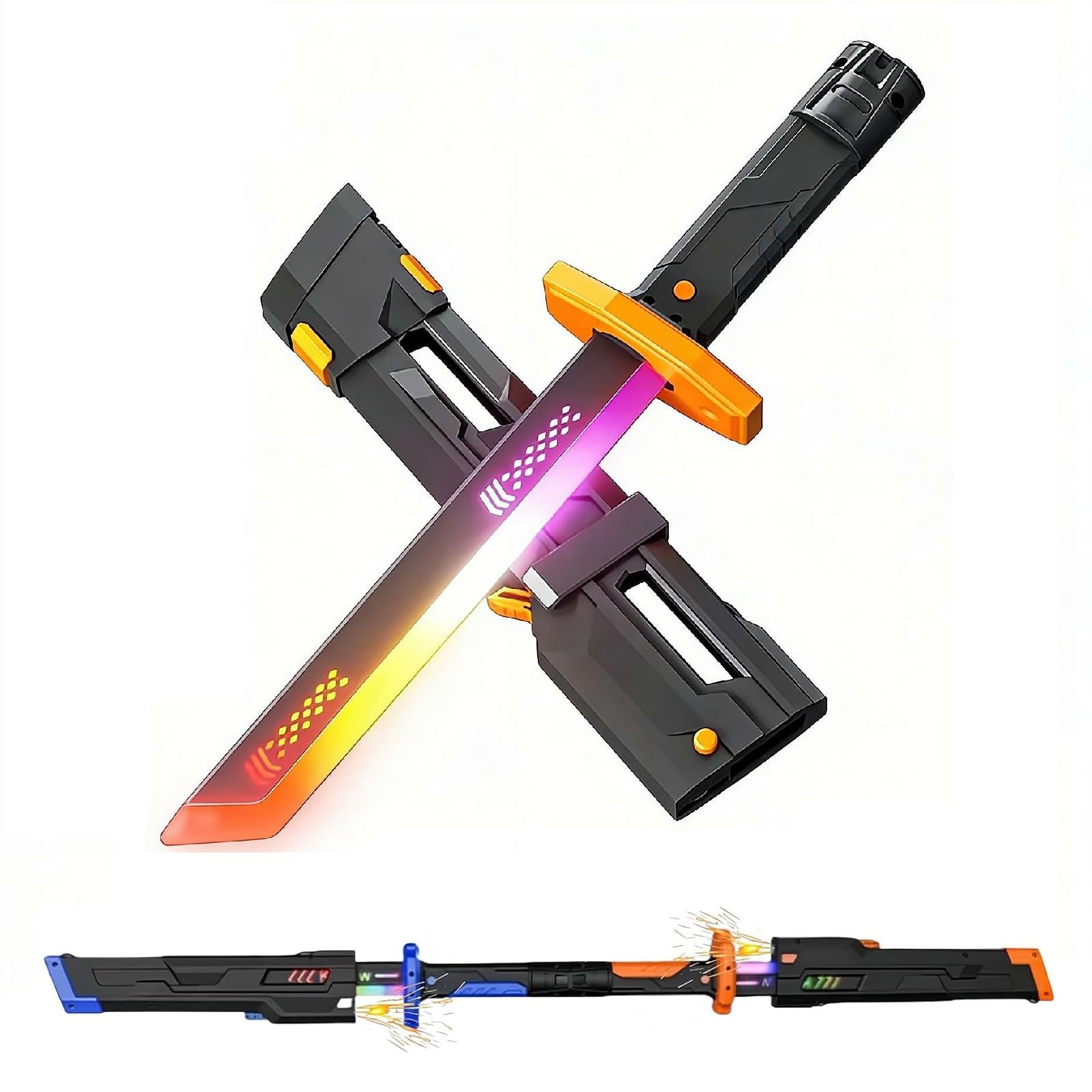Spark Effect Sword, Auto-Eject Blade Length: 17.9in with Led Mist/Fog & Motion Sound Fx, USB-C Rechargeable Prop for Cosplay, Festivals, Halloween & Shelf Display