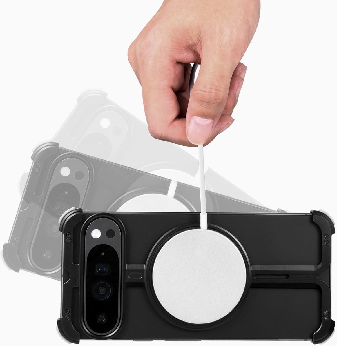 OATSBASF Bumper Case for Google Pixel 9 Pro XL, Invisible Magnetic O-Ring Stand Case, Minimalist Phone Case for Google Pixel 9 Pro XL, Frameless Design, Black