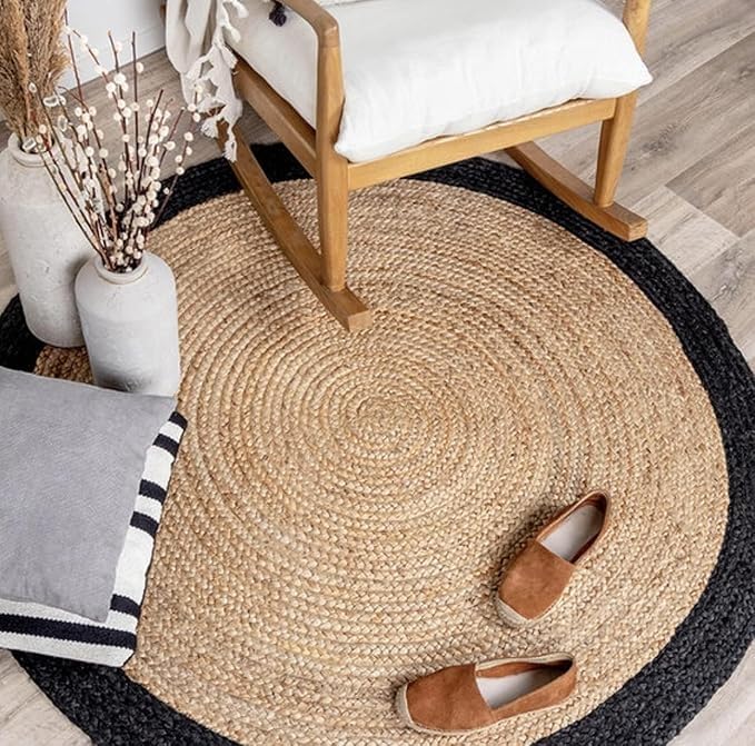 Tappeto in iuta nero e beige, rotondo, 2,1 m
