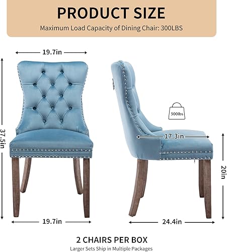 Miniatura 3 de Juego de 4 sillas de comedor de terciopelo, sillas tapizadas con respaldo de alas altas copetudas con ribete de cabeza de clavo y anillo de 01 -