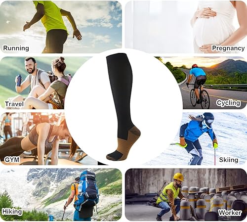 Miniatura 10 de HYCOPROT Calcetines de compresión para mujeres y hombres (3 pares) de 15-20 mmHg para atletismo, correr, enfermeras, embarazo, viajes