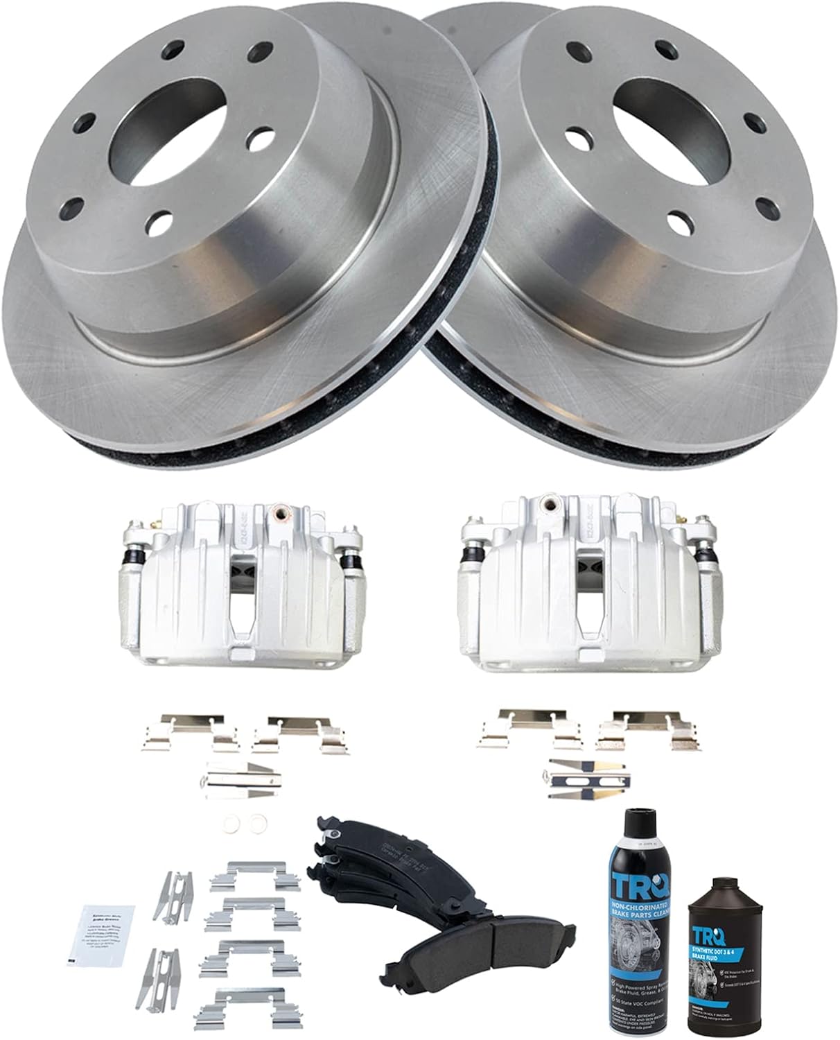 TRQ Rear Brake Pad & Rotor Kit Ceramic Compatible with 02-06 Avalanche 1500 Escalade 03-06 Escalade ESV Escalade EXT Sierra 1500 Silverado 1500 00-06 Suburban 1500 Tahoe Yukon Yukon XL 1500