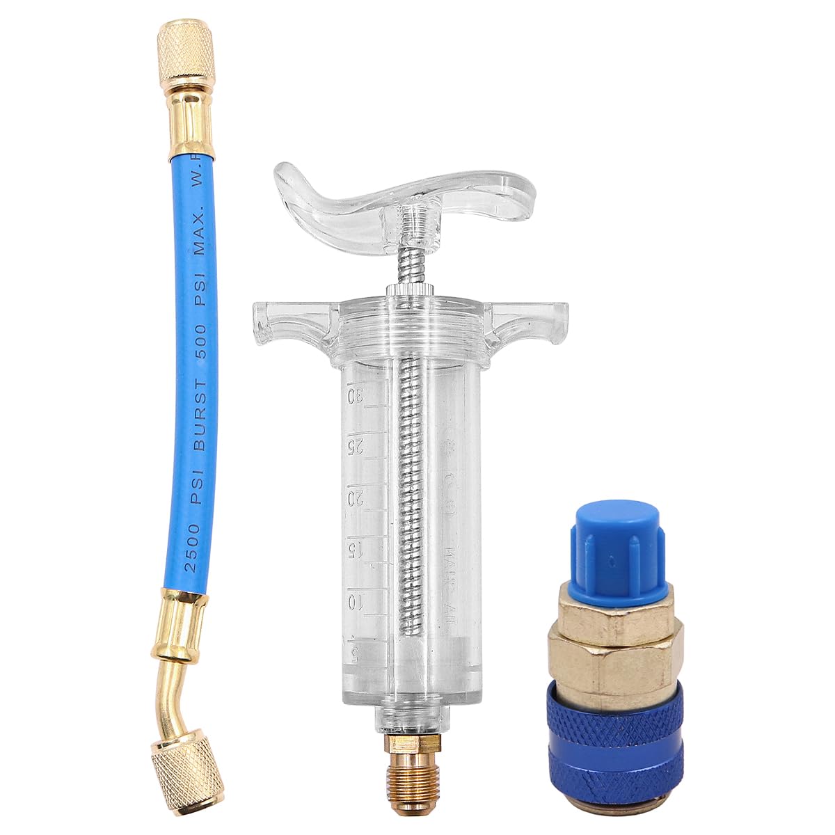 Strumento Iniettore D'Olio Strumento Iniettore Aria Condizionata da 30 Ml con Connettore da 1/4 di Pollice Adattatore per Aria Condizionata Automatica Iniettore Olio Colorante Blu