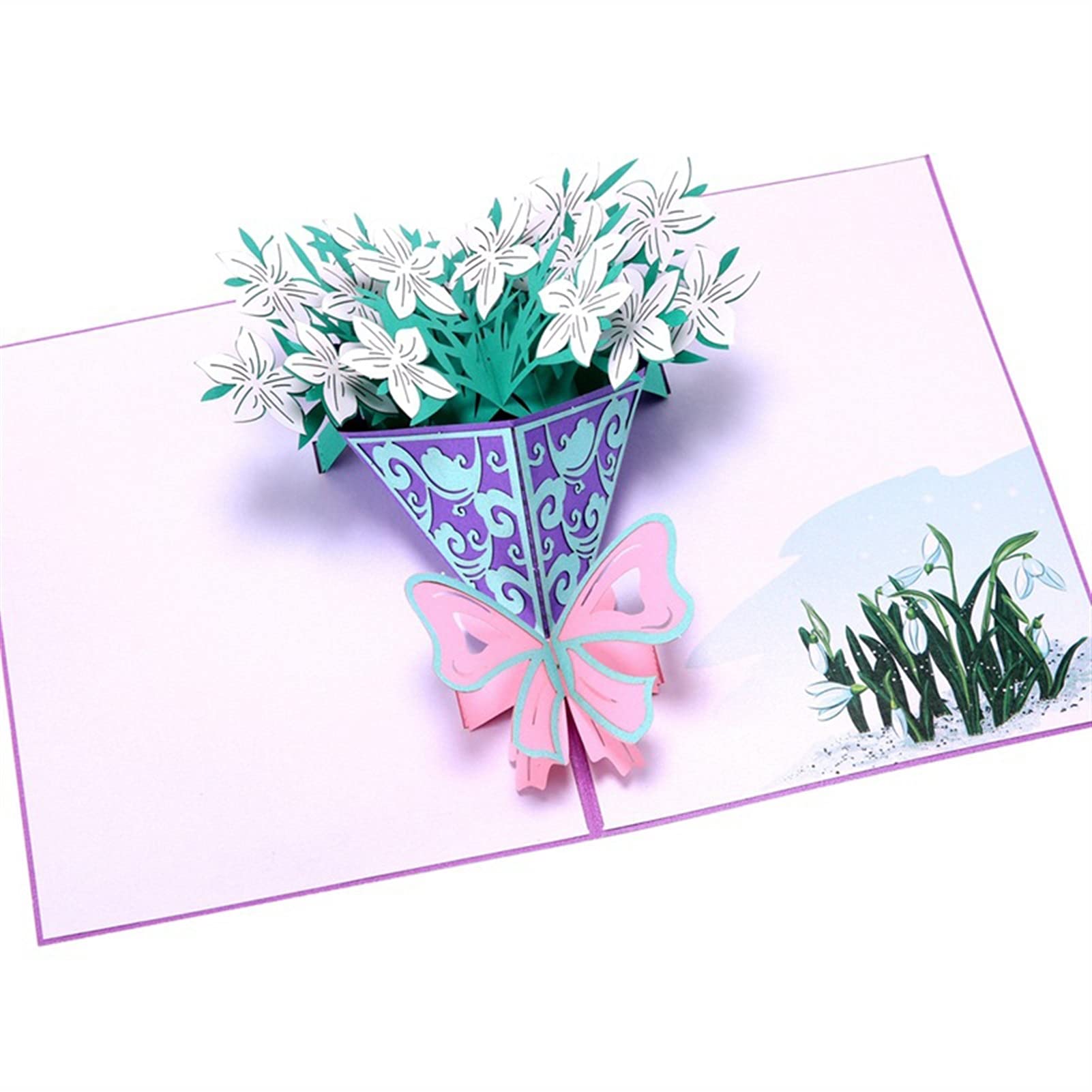 Grußkarte Grußkarten 3D Laser geschnitten Handgemachtes buntes druck lila abdeckung bündel gardenia papiergrußkarten postkarte mutters tagesgeschenk Geburtstagskarte (Size : 4pc)