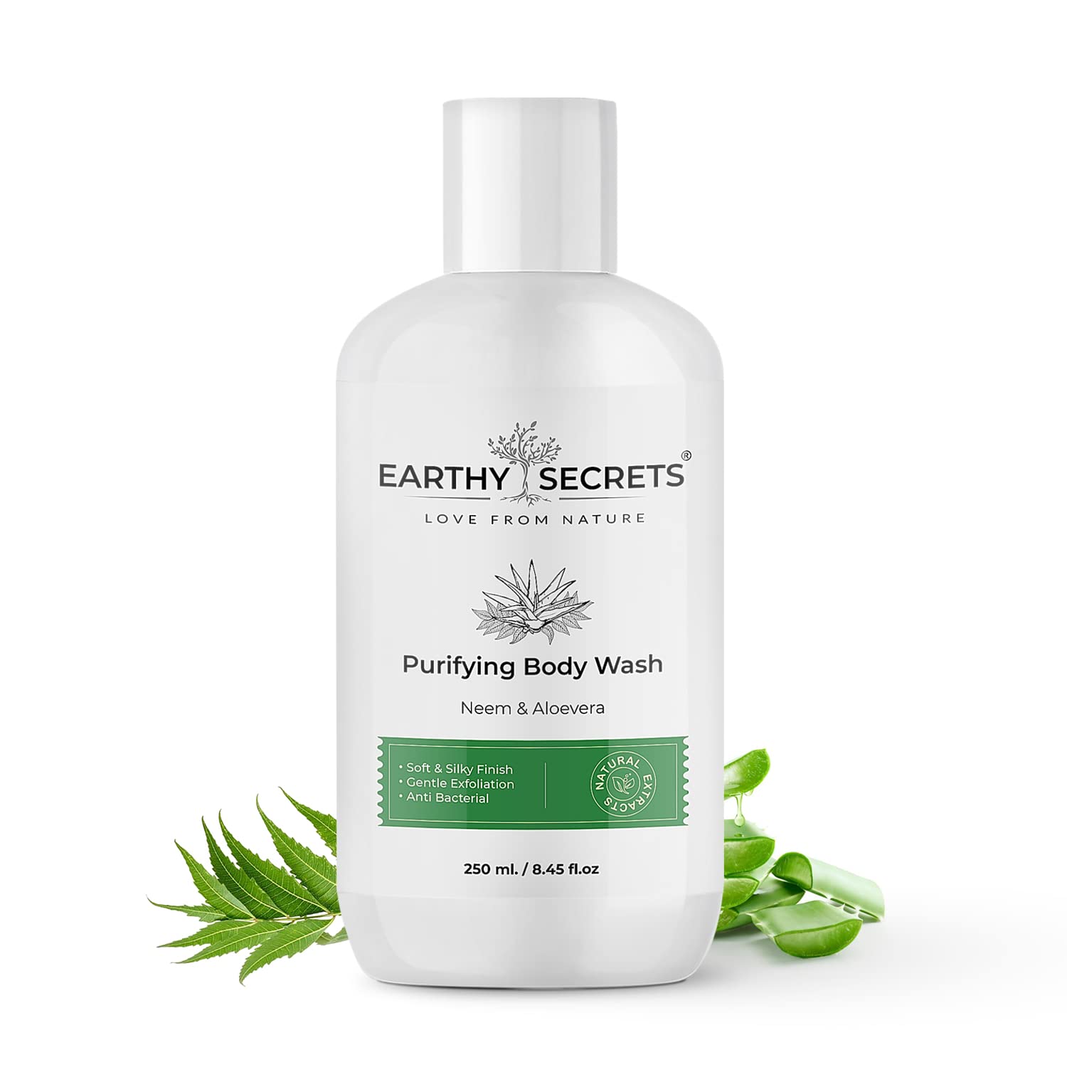 Neem & Aloevera Purifying Body Wash │Soft, Silky Finish, Gentle Exfoliation & Anti Bacterial - 250ml