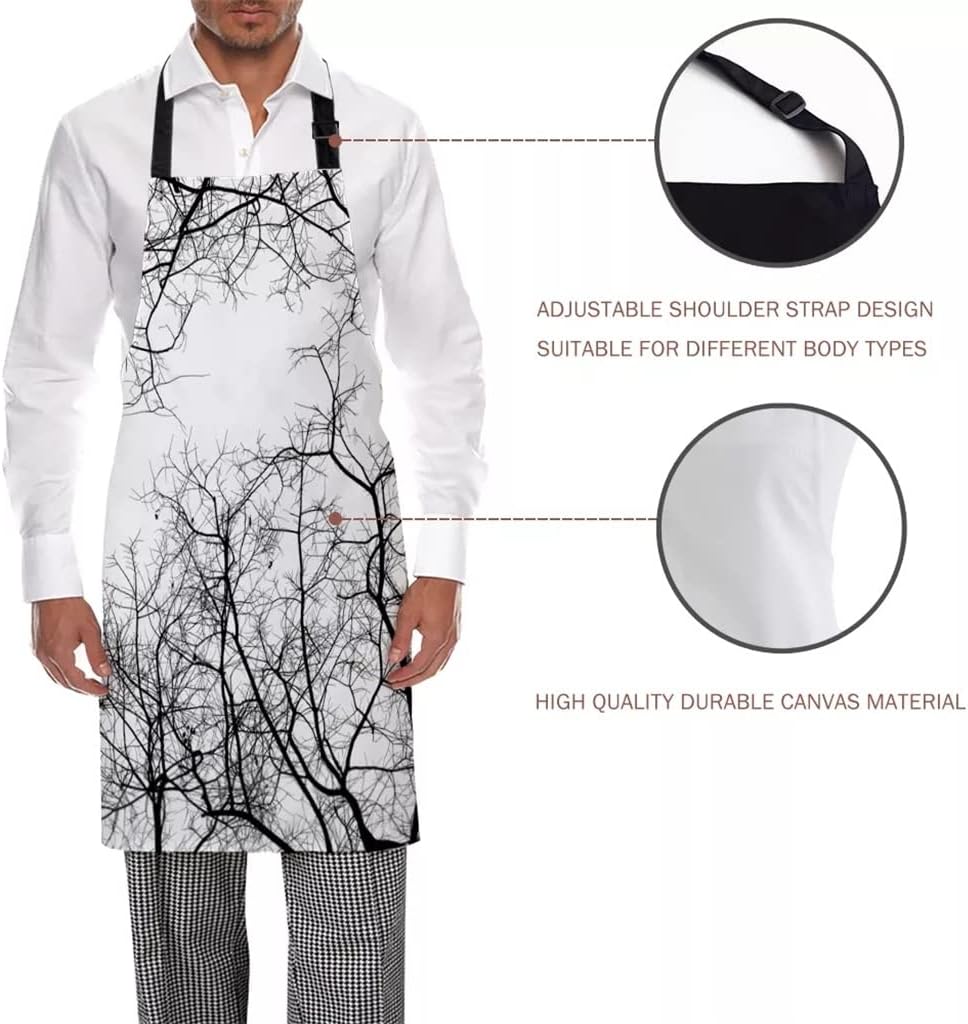 Black White Branches Aprons for Women Men Kid Cooking Baking Apron Kitchen Utility Equipment Accessories