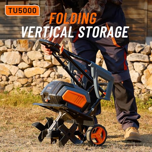 Cordless Electric Tiller Garden Cultivator TaskStar 40V Power Tiller Total 5000mAhx2 Battery Powered Rototiller 14" Width 9"Depth Tiller for Gardening,Dynamical Brushless Motor Enable Smooth Workflow - Thumbnail 7
