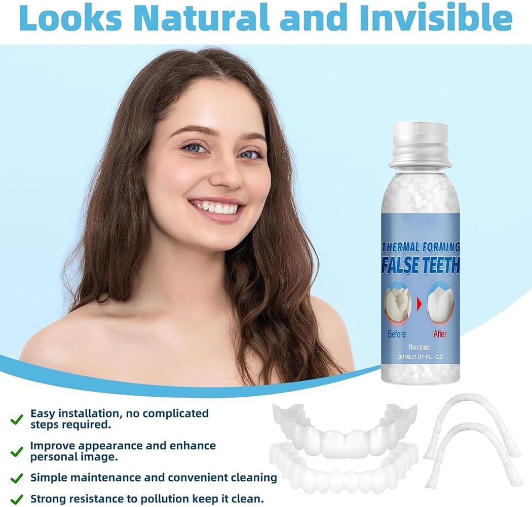 Temporary Instant Snap on Veneers Dentures, Natural Looking Top and Bottom Dentures Fake Teeth, Comfort Fit for Men and Women