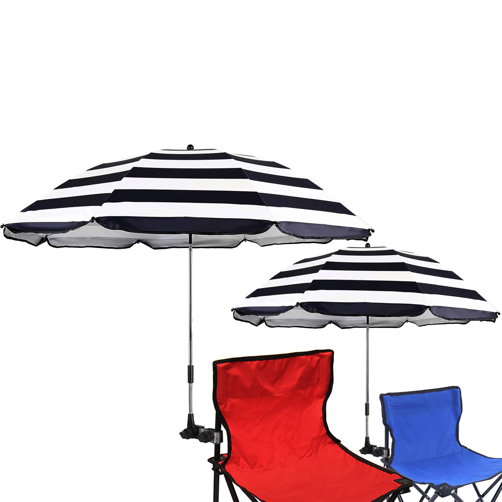 GRANDMEI Chair Parasol with Clamp,46 inches UPF 50+ Clip on Umbrella for Patio,Beach Chairs,Strollers,Wheelchairs,Golf Carts (B-Striped 2 pack)