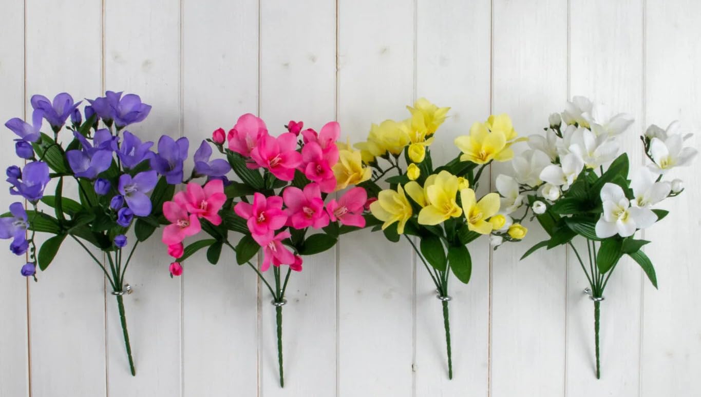 Direct Florist Supplies - 35cm Freesia Bunch - Assorted Colours - Spring Artificial Flower Floral Arrangment (Purple)