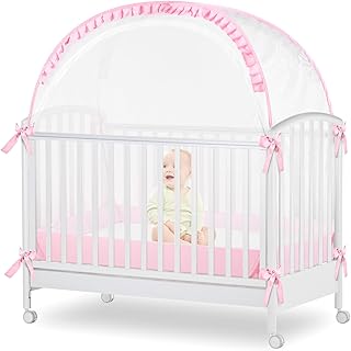 Baby Crib Tent Net to Keep Baby from Climbing Out, Baby Safety Tent Toddler Canopy Netting Falls and Mosquito Bites with Breathable Mesh & Stable Structure (Pink)
