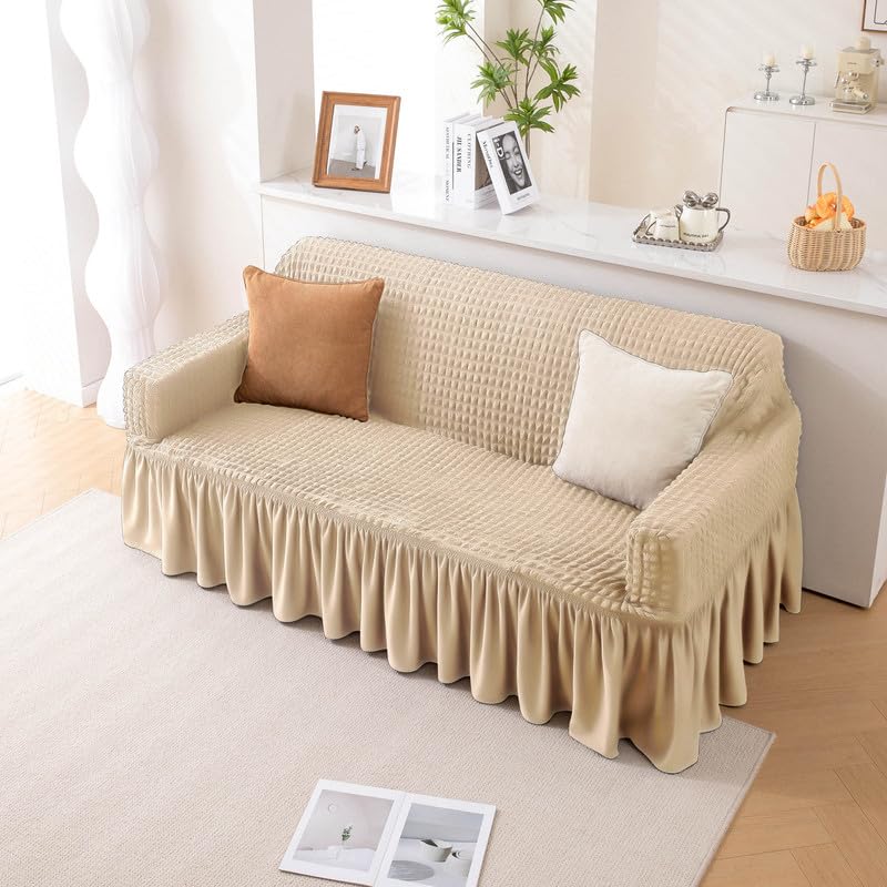 SHADES OF HOME -Stretchable Turkish Sofa Cover for 3 Seater Sofa, Bubble Fabric with Frill, Aqua (B0D8ZR9Q9K) Amazon Price History, Amazon Price Tracker