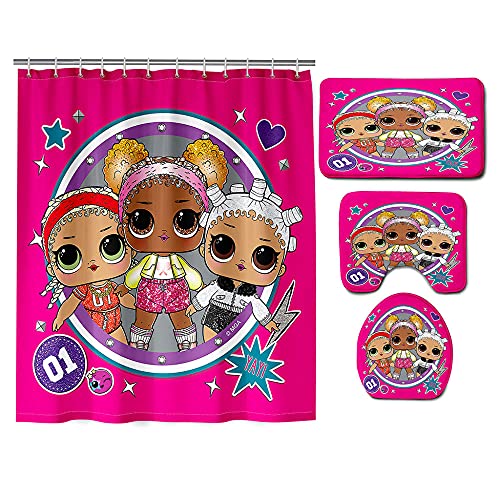 ZDDWLDL 4-Teilig Duschvorhang Set Mit Rutschfesten Teppichen Toilettendeckel Und Badematte Wasserdicht Farbfest Schimmel…