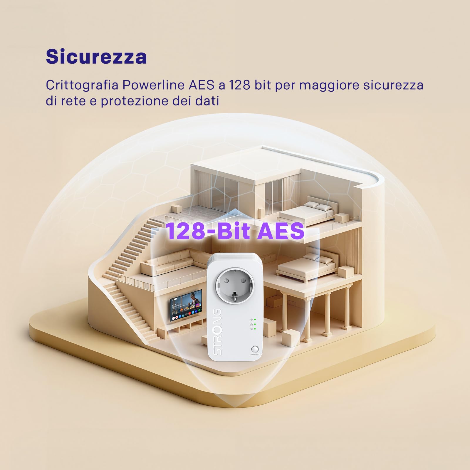 Strong AV600 Adaptador Powerline Set con Enchufe, PLC HomePlug AV2, Sin WiFi, Plug & Play, Enchufe Integrado, Modo de Ahorro de Energía, Puertos LAN 100 Mbit/s, Internet por Red Electrica (PL600S)