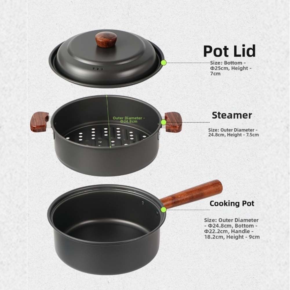 Set di pentole da campeggio 3L, kit da cucina portatile da campeggio, pentola a vapore per pentole calde all'aperto, stufa da campeggio in lega di alluminio, attrezzatura da cucina leggera