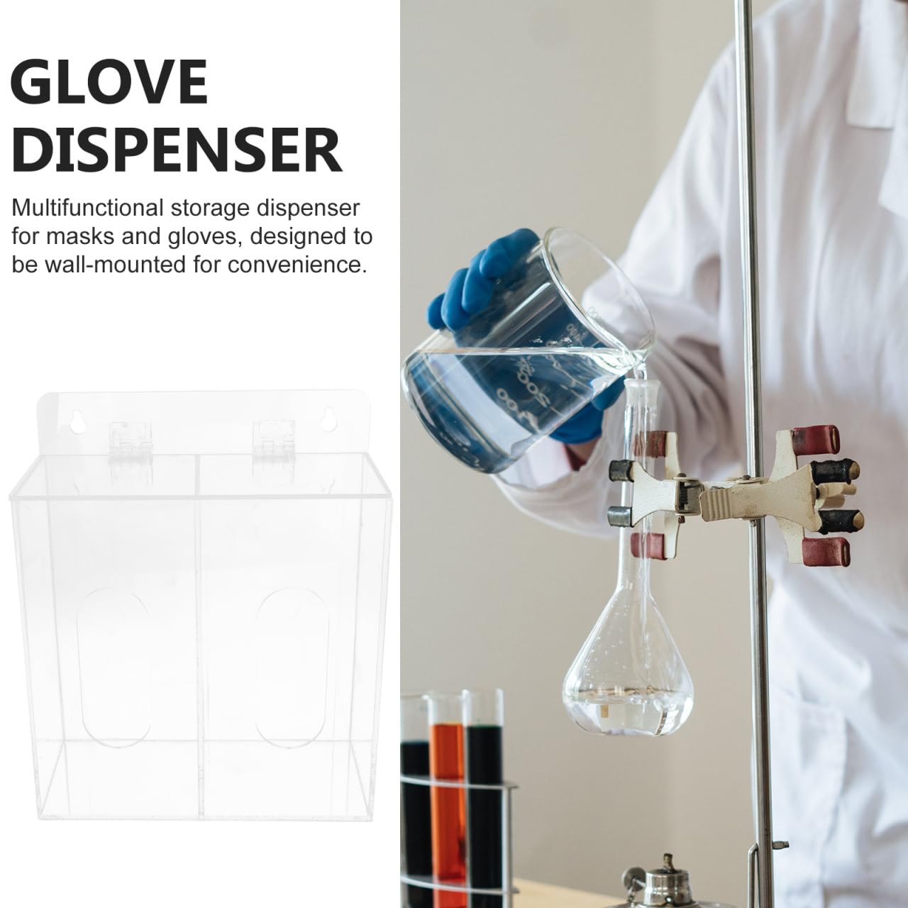 Mobestech Dispensador de Guantes y Acrílico, de Pared, con 2 Compartimentos, Adecuado para Laboratorios y Uso Profesional