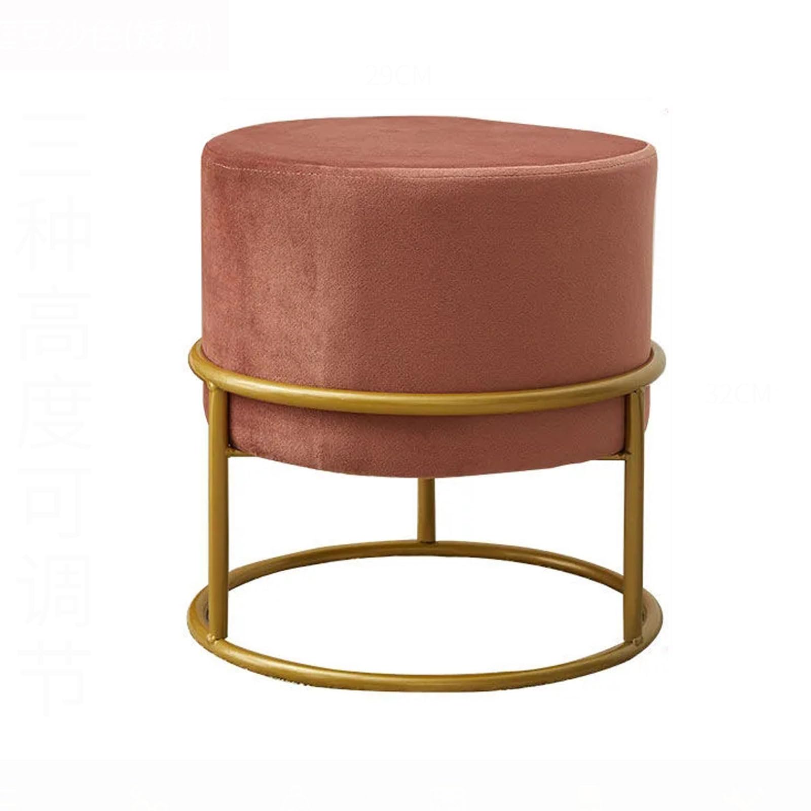 Taburete otomano redondo rosa con reposapiés ajustable 29x32