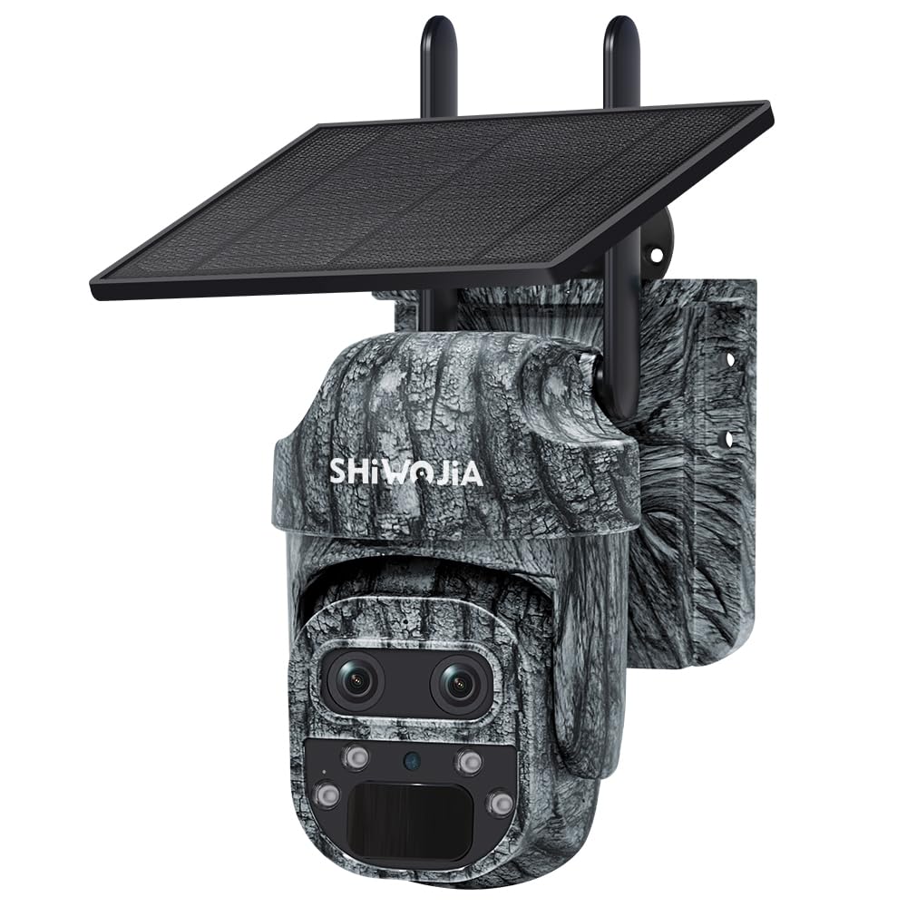 SHIWOJIA 4G Outdoor Solar Hunting Camera with SIM Card, 12X Hybrid Zoom 360° PTZ Wireless Bidirectional Audio, PIR Detection, Night Vision, Waterproof IP66