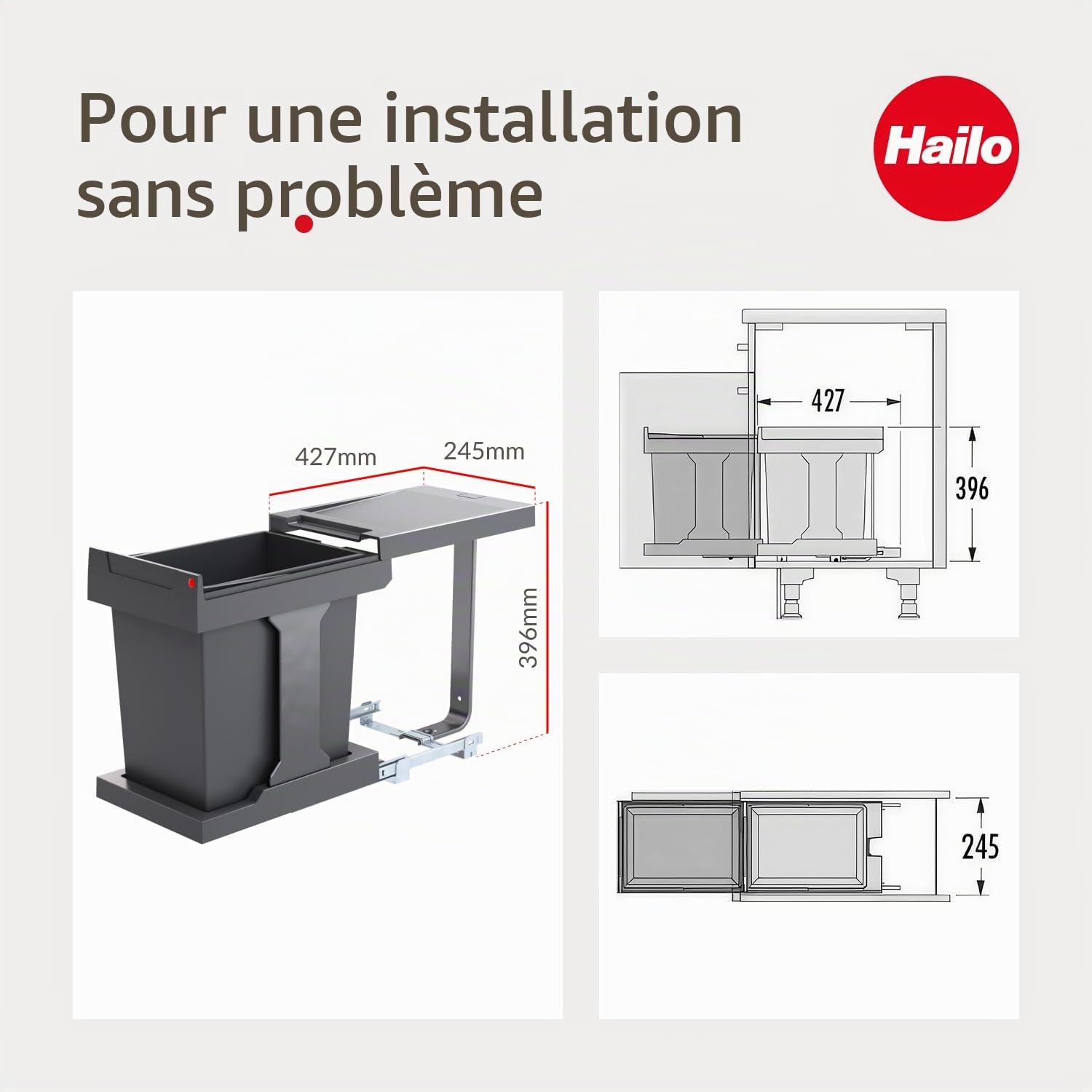 Hailo Collecteur de déchets Solo manuel 20 l 300 mm large anthracite