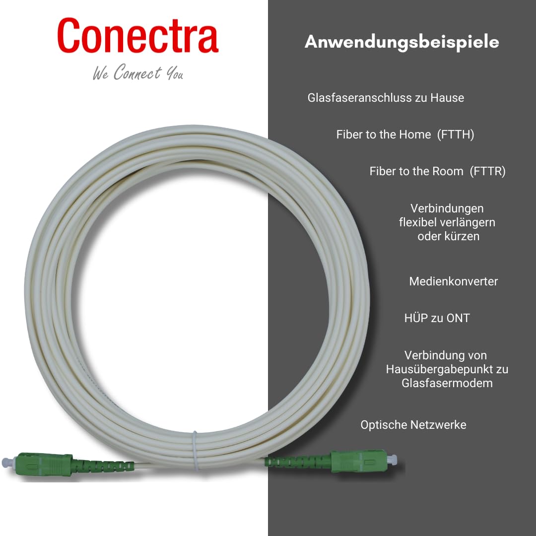 Cable de fibra óptica blindado | OS2 | SC/APC a SC/APC | blanco | ideal para redes domésticas | apto para Deutsche Telekom, Vodafone, 1&1, fibra óptica alemana y muchos más (longitud 100