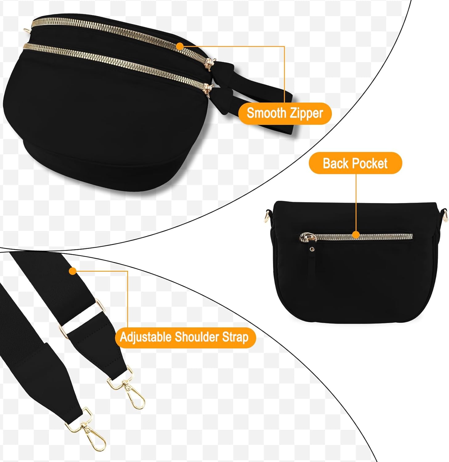 Checkered Crossbody Bags for Women Nylon Bum Bag Spacious Trendy Fanny Pack Large Sling Bags with Adjustable Strap - Image 6