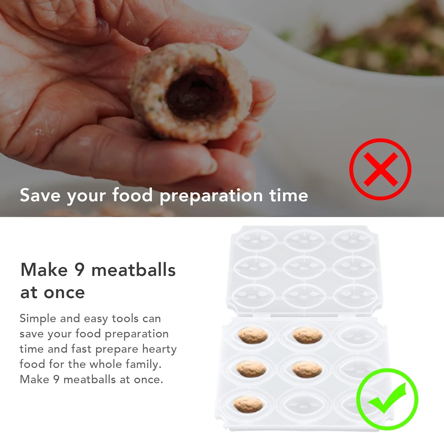 Meatball Processor,Manual Homemade Meat Maker Meatloaf Maker Press Tool DIY 9 Grids Homemade Meat Maker Kitchen Accessories