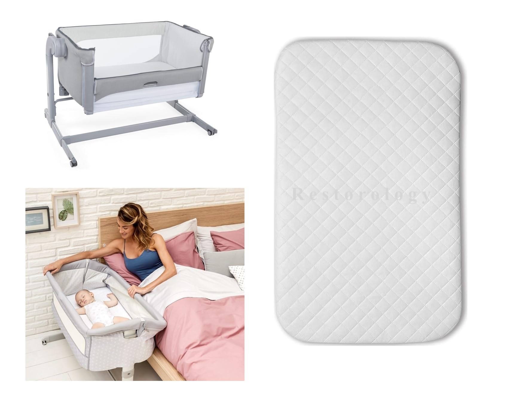 Next2Me Bedside Crib Mattress for Chicco & Tutti Bambini Next to Me Bedside Crib - Washable Hypo-Allergenic - Removable Quilted Cover - Extra Thick - Size 83 x 51 x 7.5