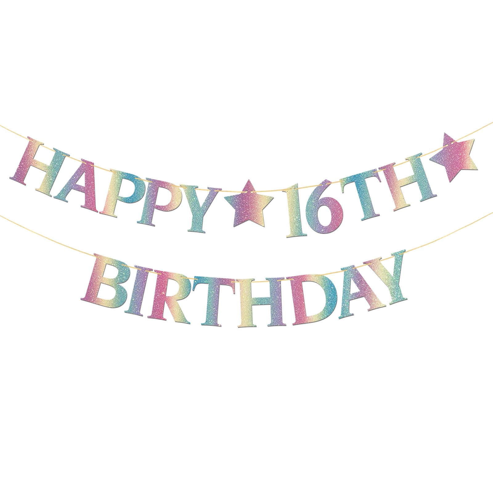 Happy 16th Birthday Banner Colorful - Teen Boy Girl 16th Birthday Party Banner Garland Supplies - Perfect Sixteen Bday Gifts - Cheers to 16 Years Party Decorations - Rainbow Color Glitter — image 1