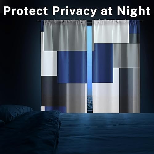 Vista 115 de Cortinas geométricas de cocina negras y grises de 63 pulgadas de largo, juego de 2, cortinas grises y blancas para dormitorio, sala de estar, Gris